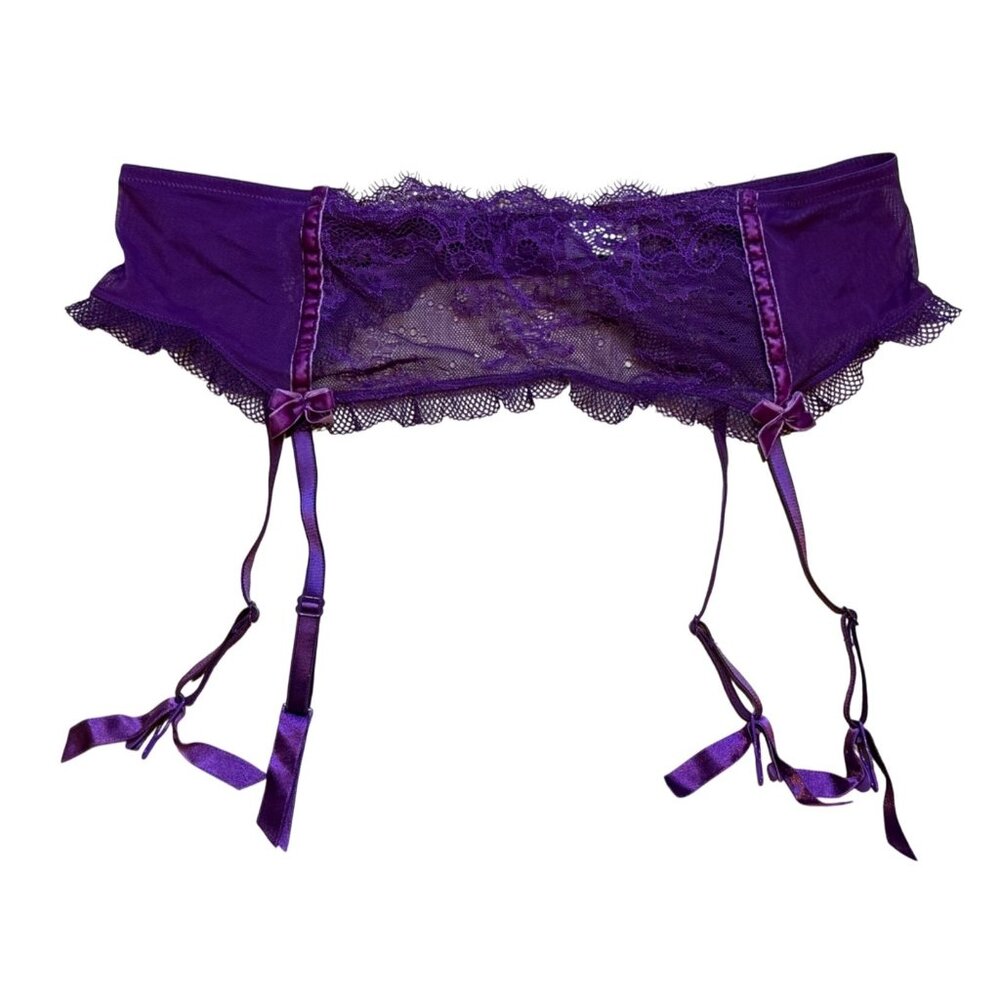 Y2K‎ Victorias Secret Purple Lace Garter Belt Vevet Bows L